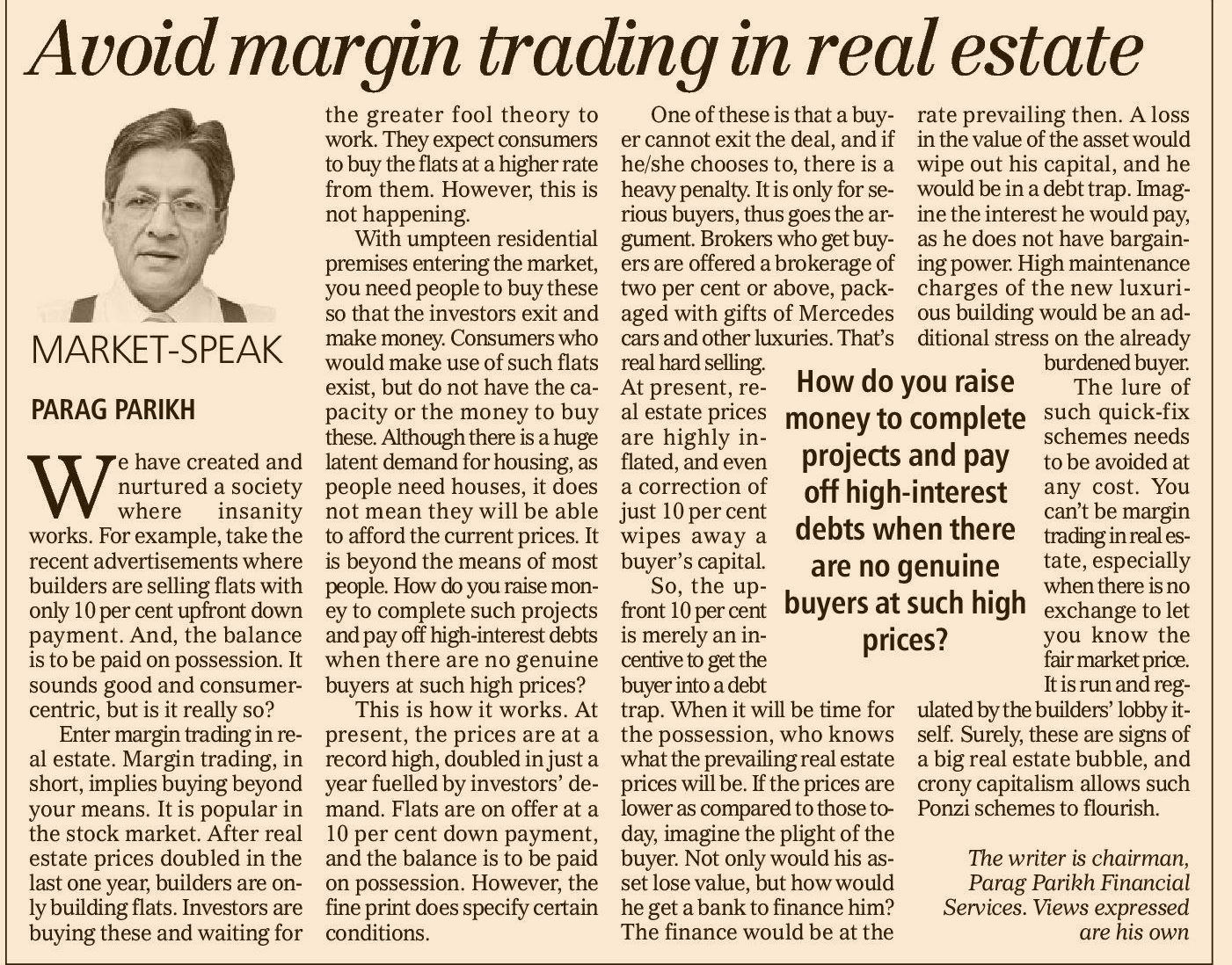 Avoid margin trading in real estate
