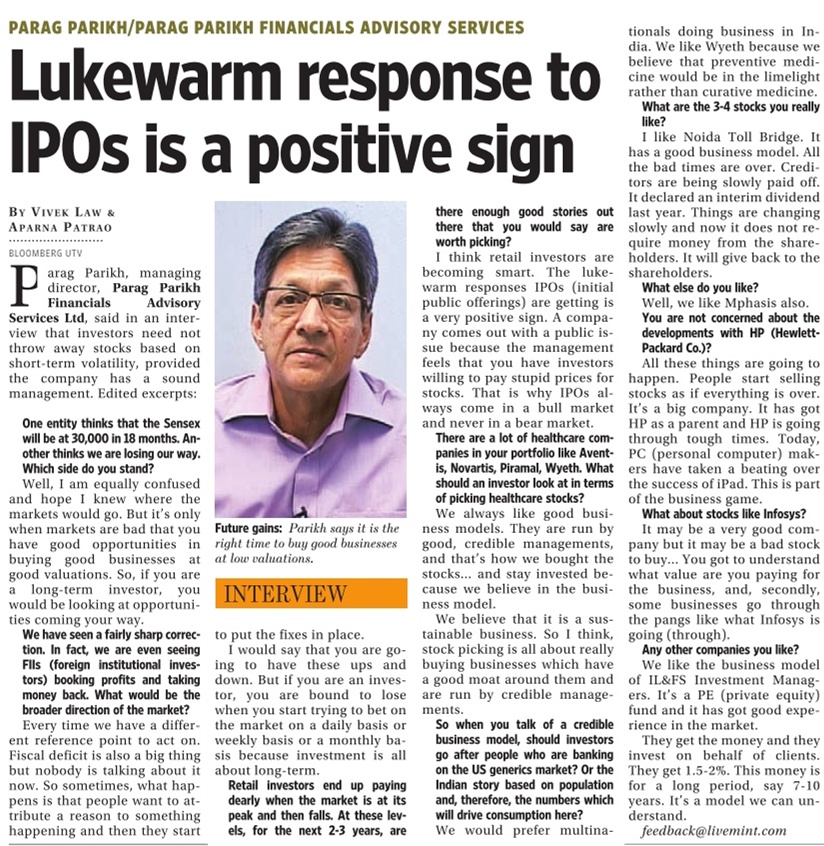 Lukewarm response to IPOs is a positive sign - Parag Parikh